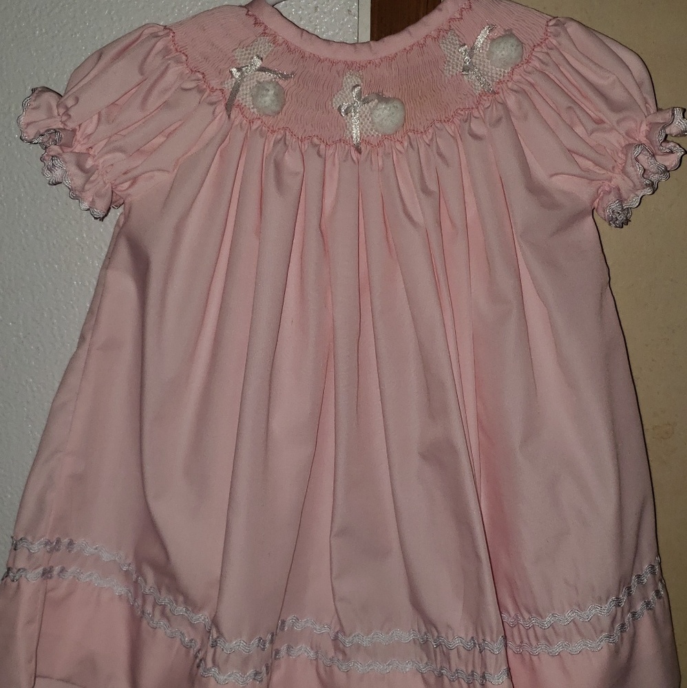 3month pleats and stitches bunny smocked dress